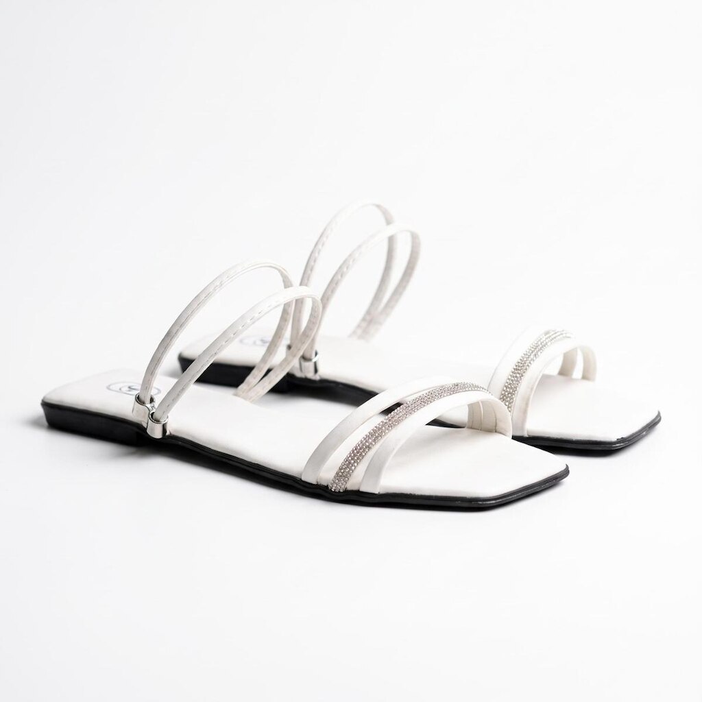 Sandália Rasteirinha Feminina Bico Quadrado Strass Diamante Confort Moda Verão