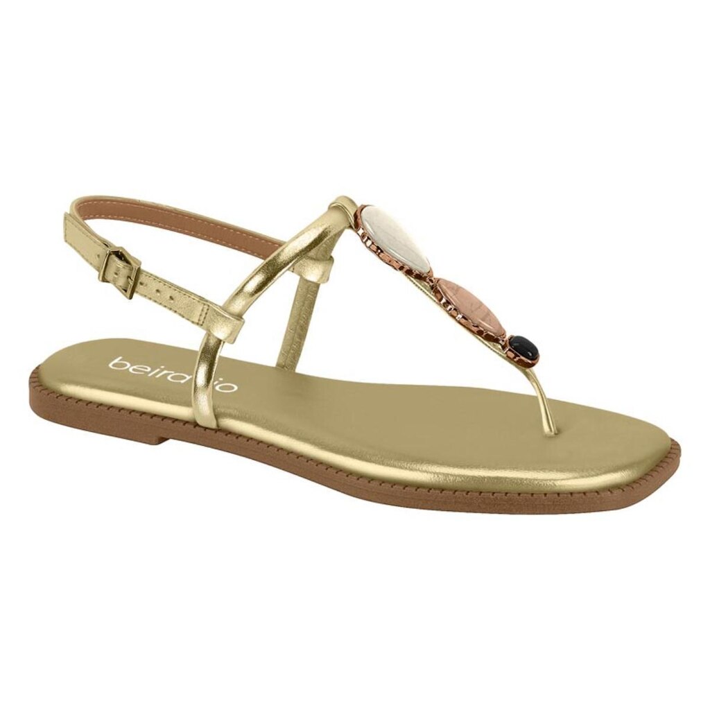 Sandália Rasteirinha Pedraria Casual Feminina Beira Rio 8571.103 Dourado