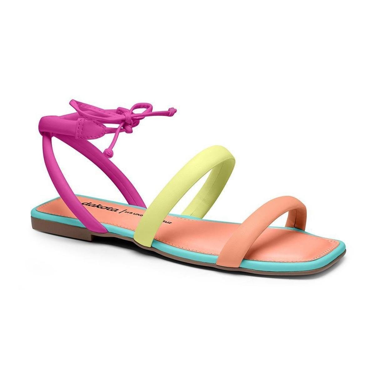 Sandália Rasterinha Feminina Dakota Z9441 Tiras Amarração - Laranja+Verde Menor preço em Sandália Rasterinha Feminina Dakota Z9441 Tiras Amarração - Laranja+Verde
