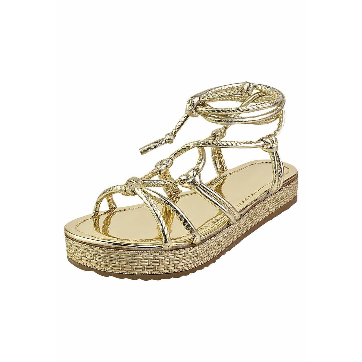 Sandália Rihenzo Shoes Flatform Amarração Tiras Feminina - Dourado Menor preço em Sandália Rihenzo Shoes Flatform Amarração Tiras Feminina - Dourado
