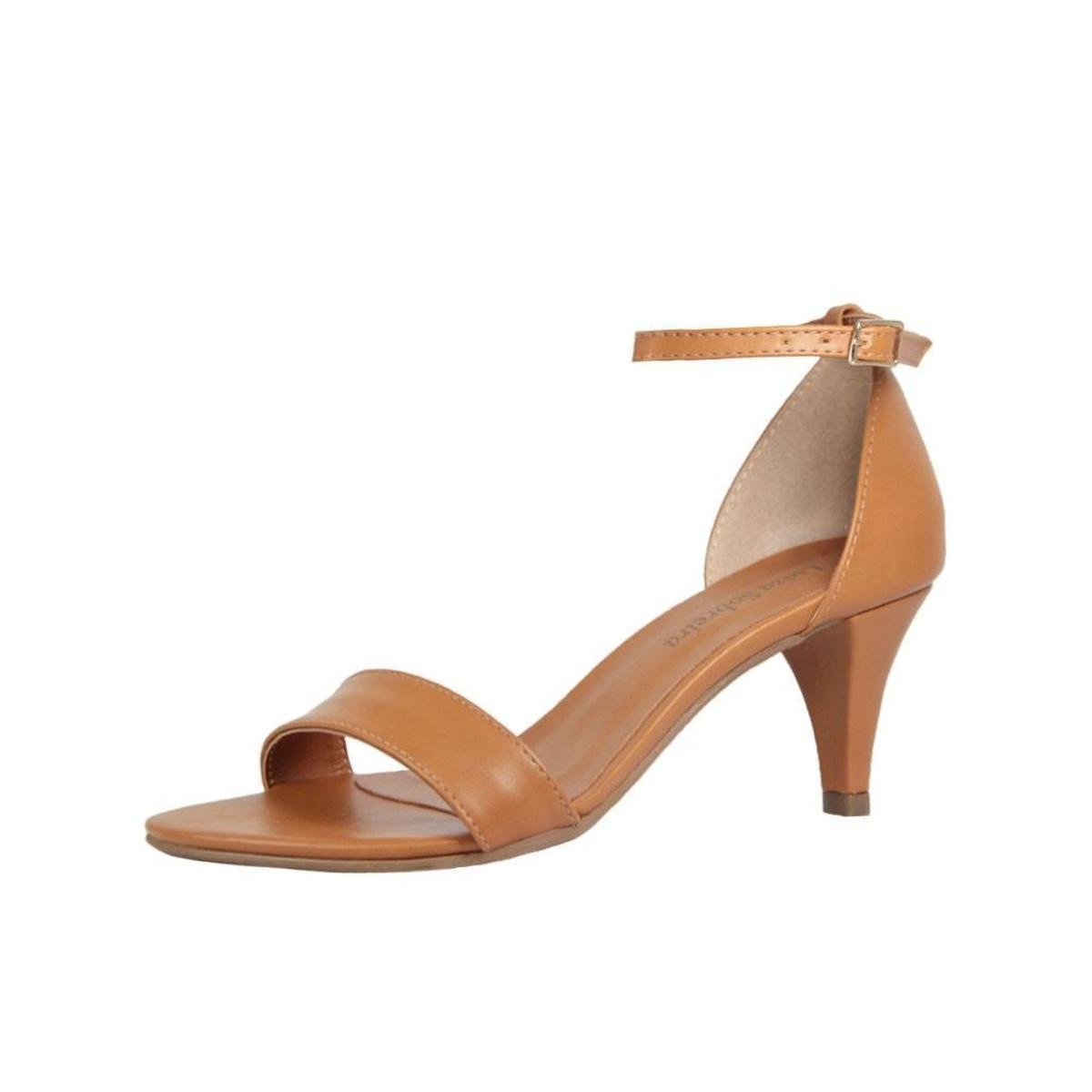 sandalia salto baixo caramelo