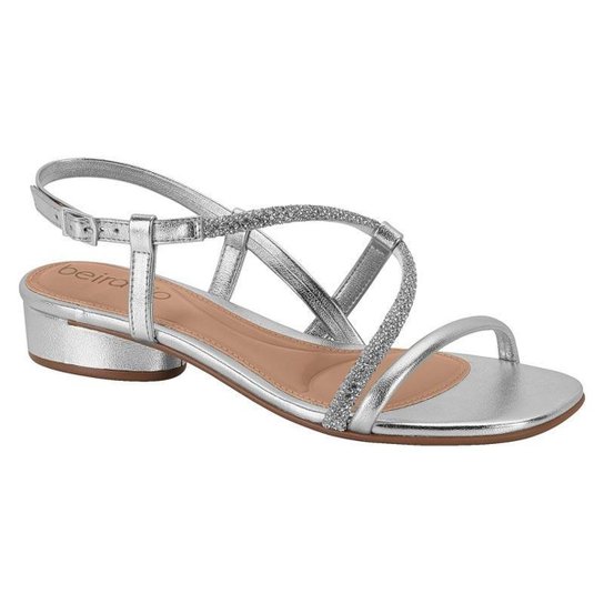 Sandália Salto Baixo Strass Metalizado Beira Rio Zattini