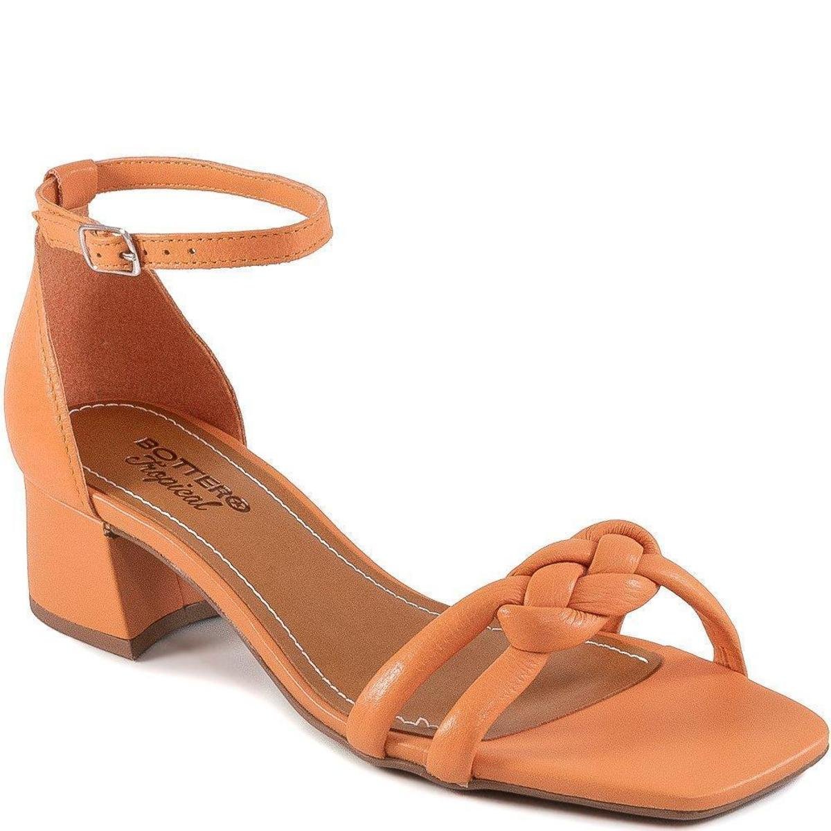 Sandália Salto Bloco Bico Quadrado Tressê Bottero 343001 - Laranja Menor preço em Sandália Salto Bloco Bico Quadrado Tressê Bottero 343001 - Laranja