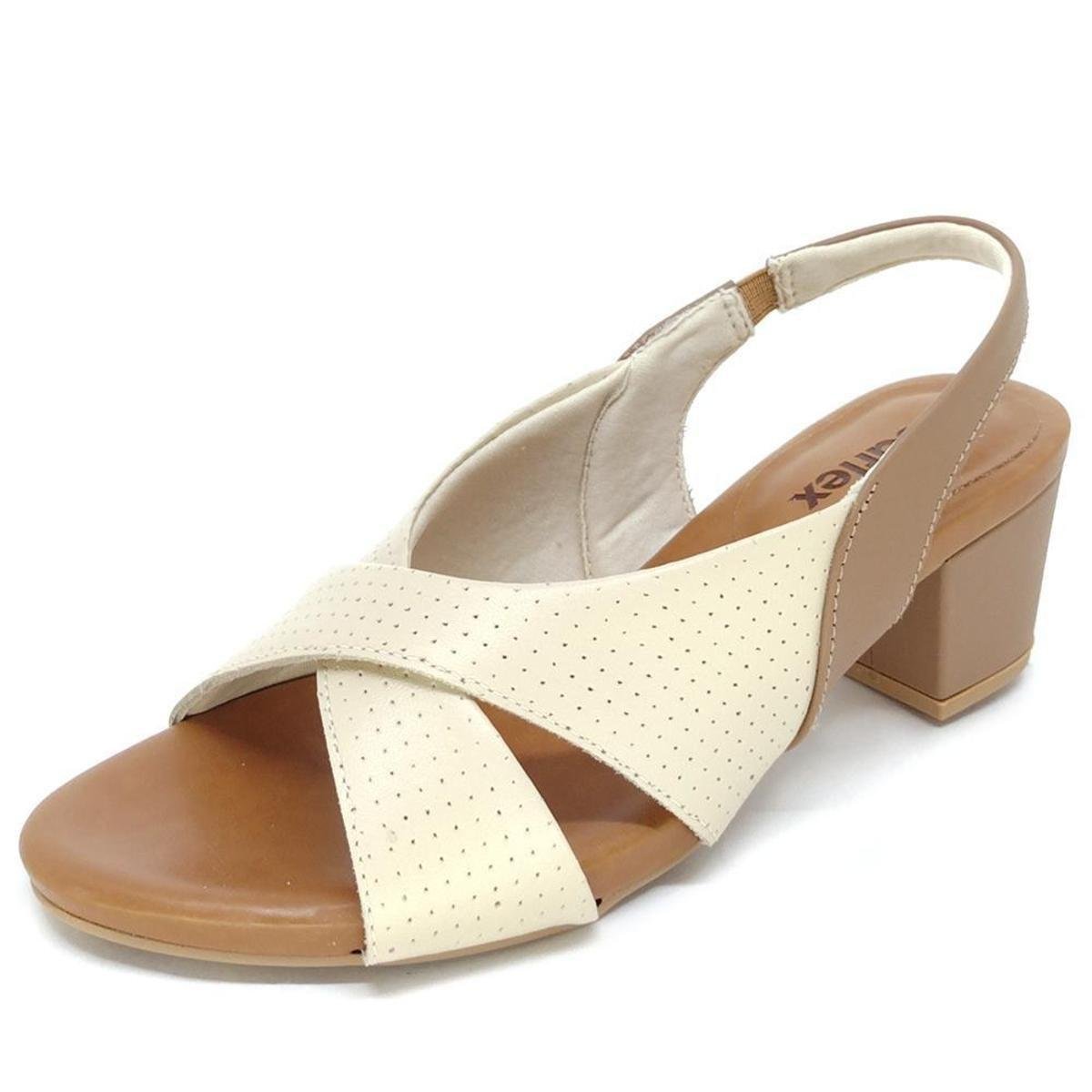 Sandália Salto Bloco de Couro Usaflex - Off White Menor preço em Sandália Salto Bloco de Couro Usaflex - Off White