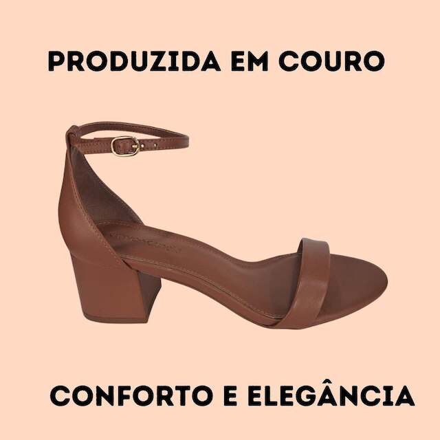 Sandália Salto Bloco Em Couro 1663CC Cravo e Canela - Marrom