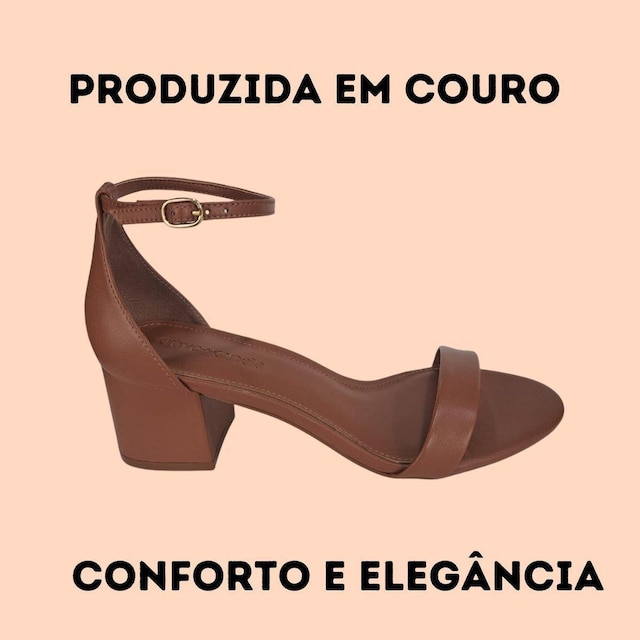 Sandália Salto Bloco Em Couro 1663CC Cravo e Canela - Marrom