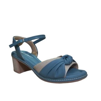 Sandália Salto Bloco em Napa Azul Jeans Piccadilly Confort