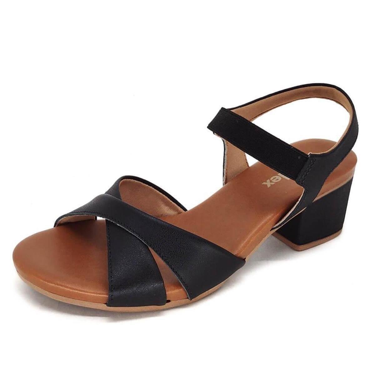 Sandália Salto Bloco Médio Usaflex com Elástico - Preto Menor preço em Sandália Salto Bloco Médio Usaflex com Elástico - Preto