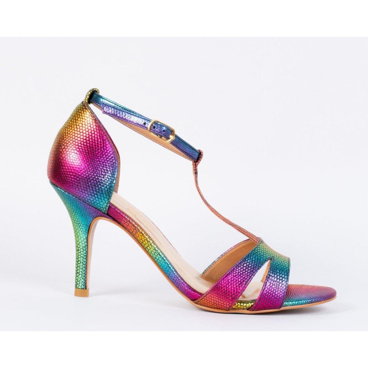 Sandália Salto Fino 7cm Croco Couro Tie Dye CBK - Rosa | Zattini