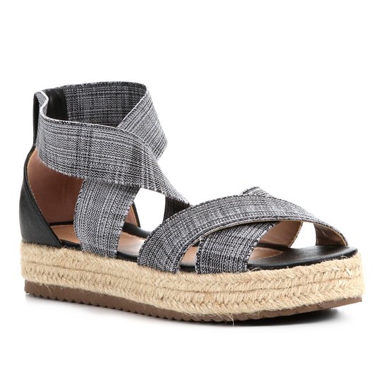 Sandália Shoestock Flatform Elástico Feminina - Preto+Branco