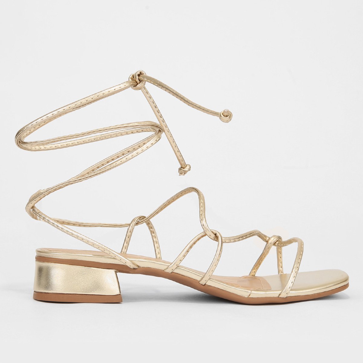 Sandália Shoestock For You Amarração Salto Bloco Feminina - Dourado Menor preço em Sandália Shoestock For You Amarração Salto Bloco Feminina - Dourado