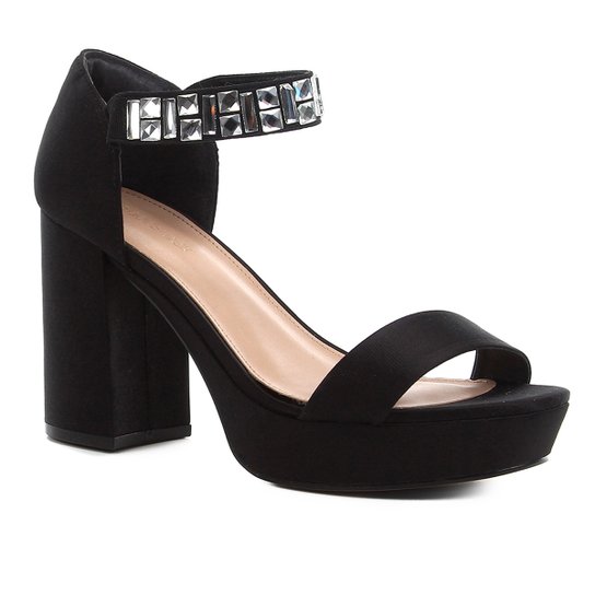 Sandália Shoestock Meia Pata Cetim Pedraria Feminina - Preto