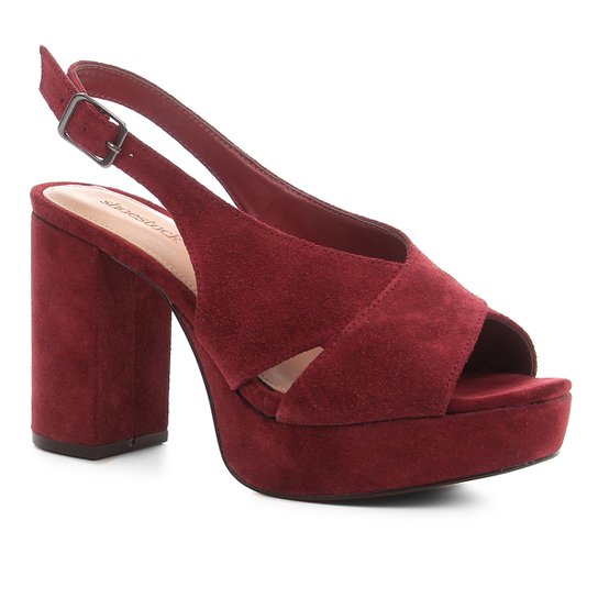 Sandália Shoestock Meia Pata Slingback Camurça Feminina - Vinho