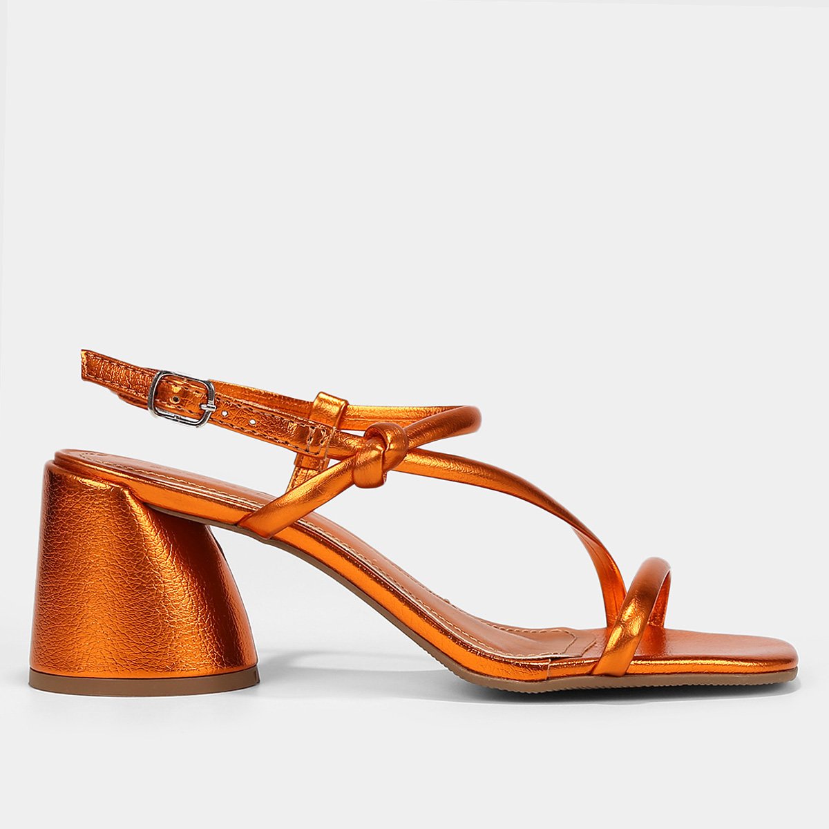 Sandália Shoestock Metalizada Tiras Comfy Salto Bloco Feminina - Laranja Menor preço em Sandália Shoestock Metalizada Tiras Comfy Salto Bloco Feminina - Laranja