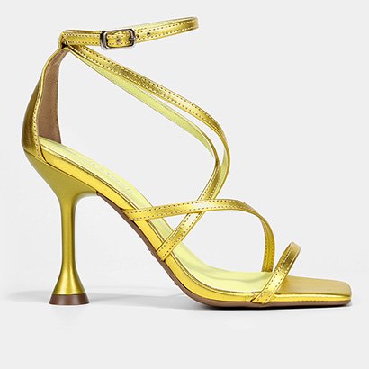 Sandália Shoestock Metalizada Tiras Salto Taça Alto - Feminino