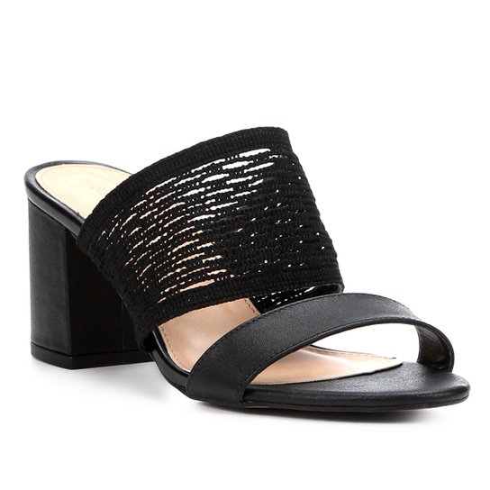 Sandália Shoestock Salto Bloco Arrastão Feminina - Preto