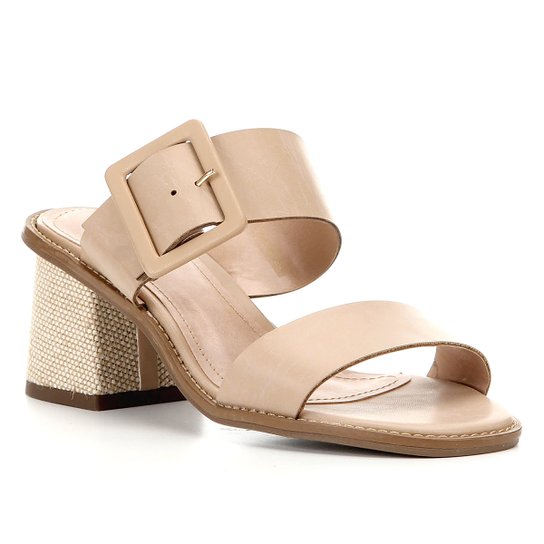 Sandália Shoestock Salto Bloco Fivela Feminina - Bege