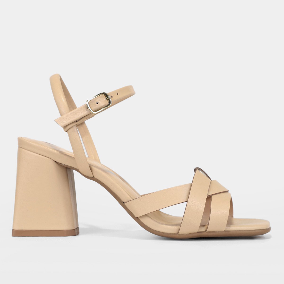 Sandália Shoestock Salto Bloco Médio Feminina - Nude Menor preço em Sandália Shoestock Salto Bloco Médio Feminina - Nude