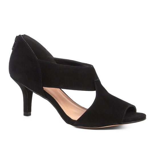 Sandália Shoestock Salto Fino Nobuck Recortes Feminina - Preto