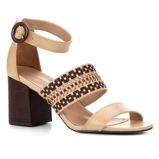 Sandália Shoestock Salto Médio Tiras Handmade - Caramelo
