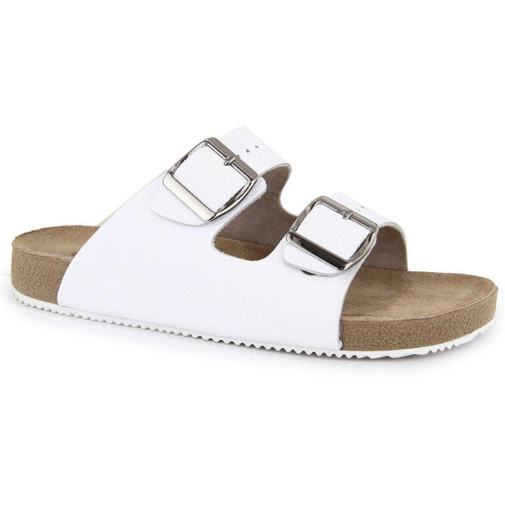 Sandália Slide Masculina Couro Fivela Lisa Leve Conforto