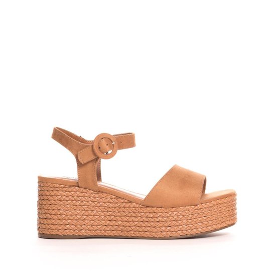 Sandália Sonho Dos Pés Plataforma Trança Suede Camel Feminina