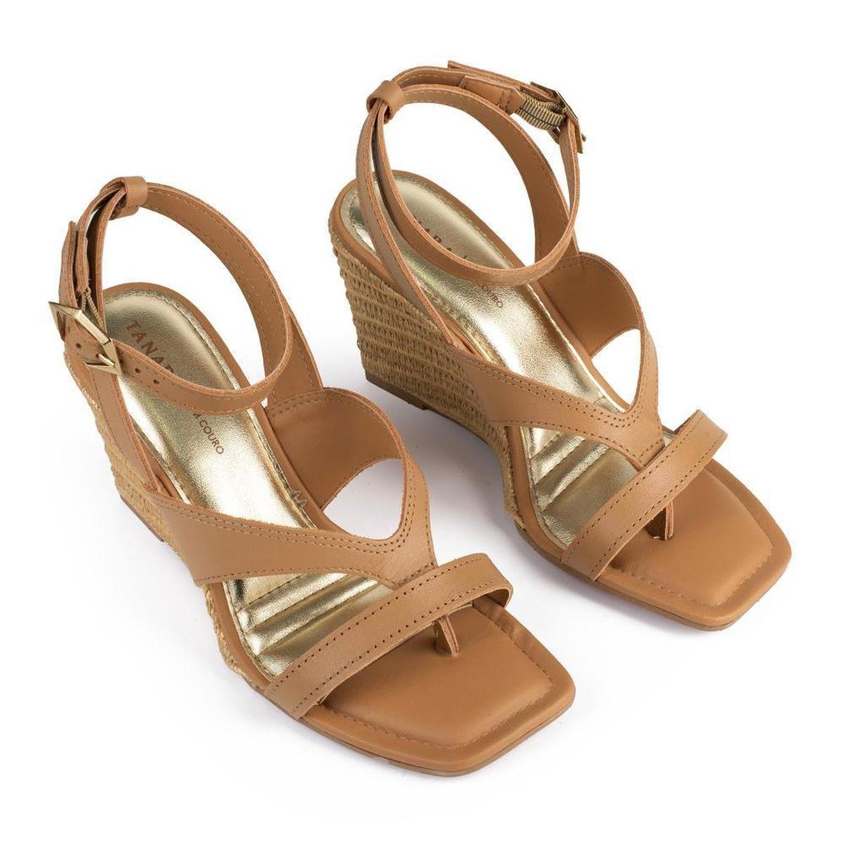 Sandália Tanara Anabela Em Couro Feminina T9312 Zattini