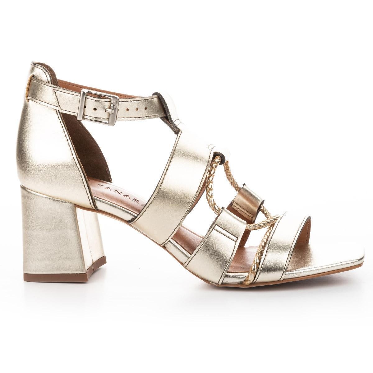 Sandália Tanara Salto Bloco - Dourado Menor preço em Sandália Tanara Salto Bloco - Dourado