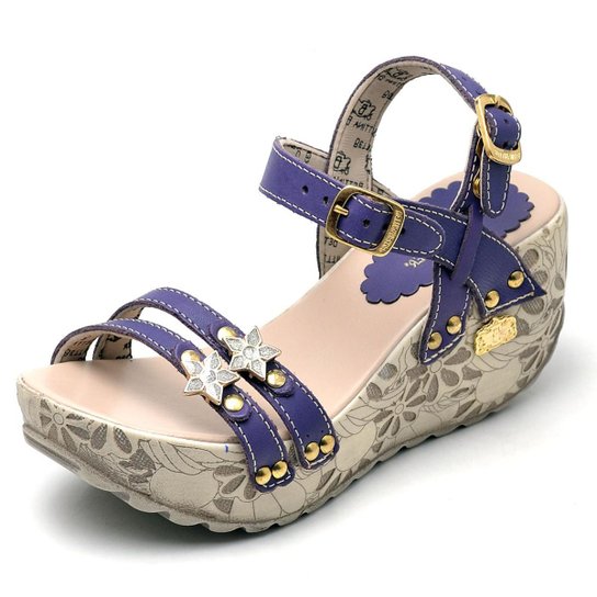 Sandalia Top Franca Shoes Betina Beker Plataforma Anabela Feminina - Marinho
