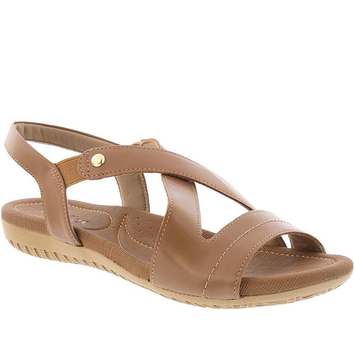 Sandália Usaflex Anabela Detalhe Tiras Couro Caramelo - Caramelo Menor preço em Sandália Usaflex Anabela Detalhe Tiras Couro Caramelo - Caramelo