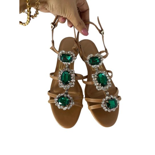 Sandalia Uza Camel Com Pedras