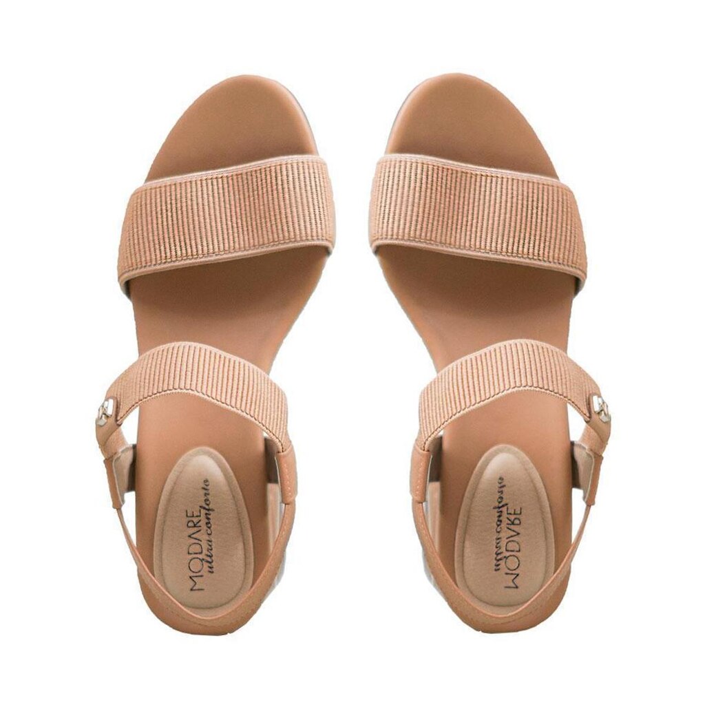 Sandália Verde Salvia e Camel Tiras Comfy Salto Bloco | Modare