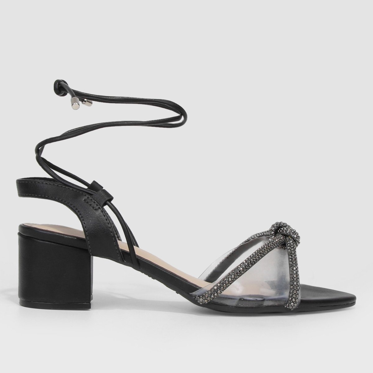 Sandália Via Marte Salto Bloco Vinil Strass E Amarração Feminina - Preto |  Zattini