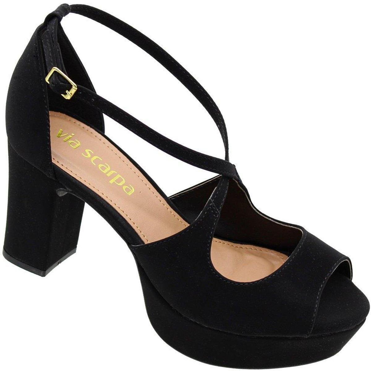 Sandália Via Scarpa Meia Pata Nobuck Salto Grosso Feminina Zattini