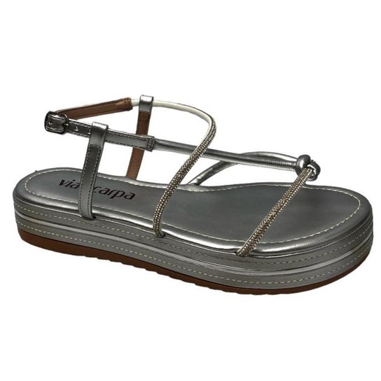 Sandália Via Scarpa Papete Flatform Strass Zattini
