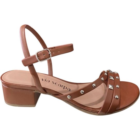 Sandalia Via Scarpa Tira Spikes Salto Baixo Feminino