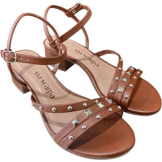 Sandalia Via Scarpa Tira Spikes Salto Baixo Feminino