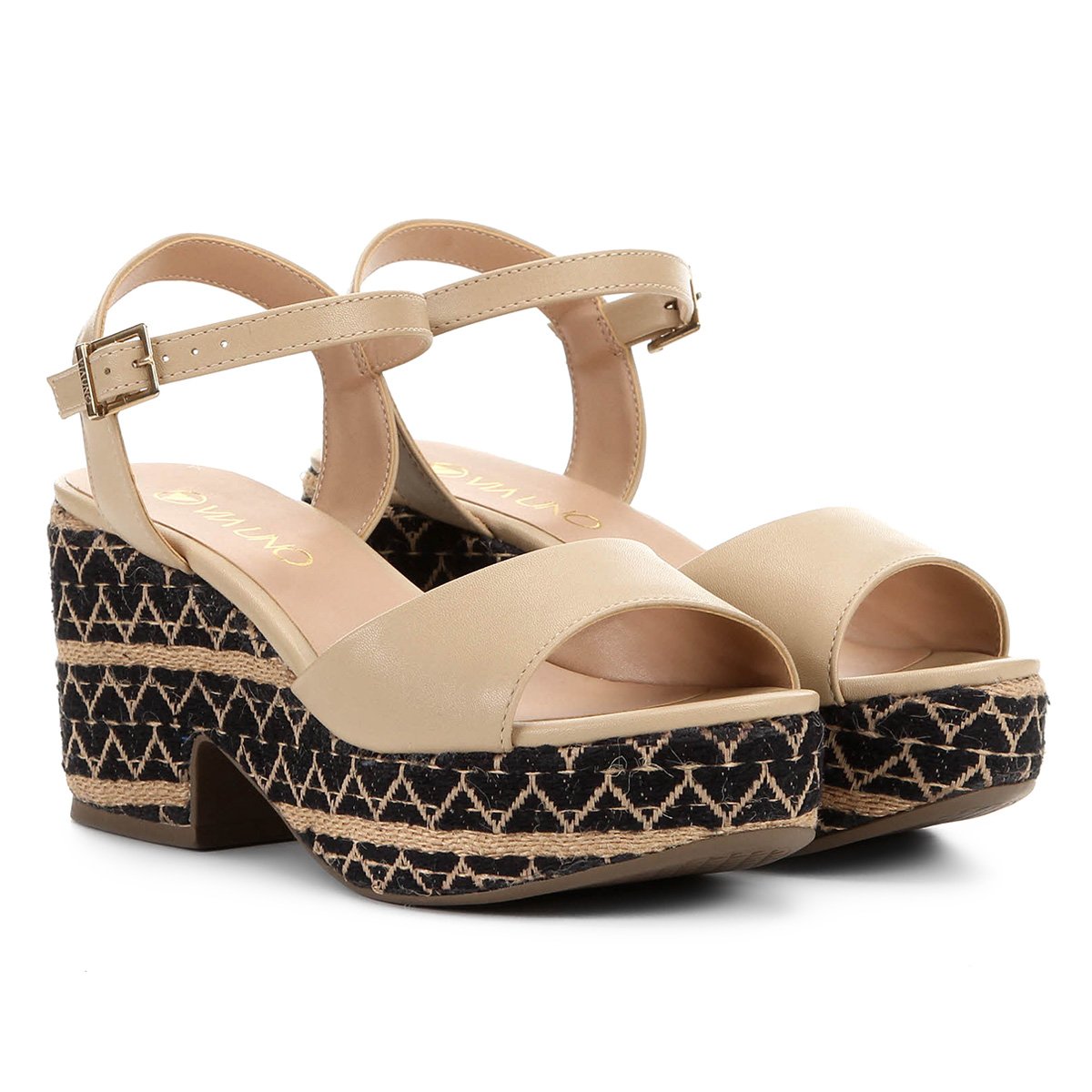 Sandália Via Uno Flatform Corda Feminina - Nude Menor preço em Sandália Via Uno Flatform Corda Feminina - Nude