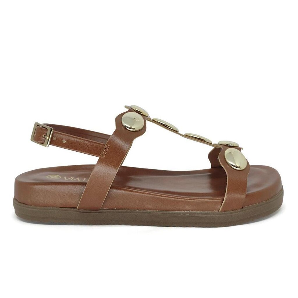Sandália Via Uno Salto Baixo Papete Flatform Caramelo