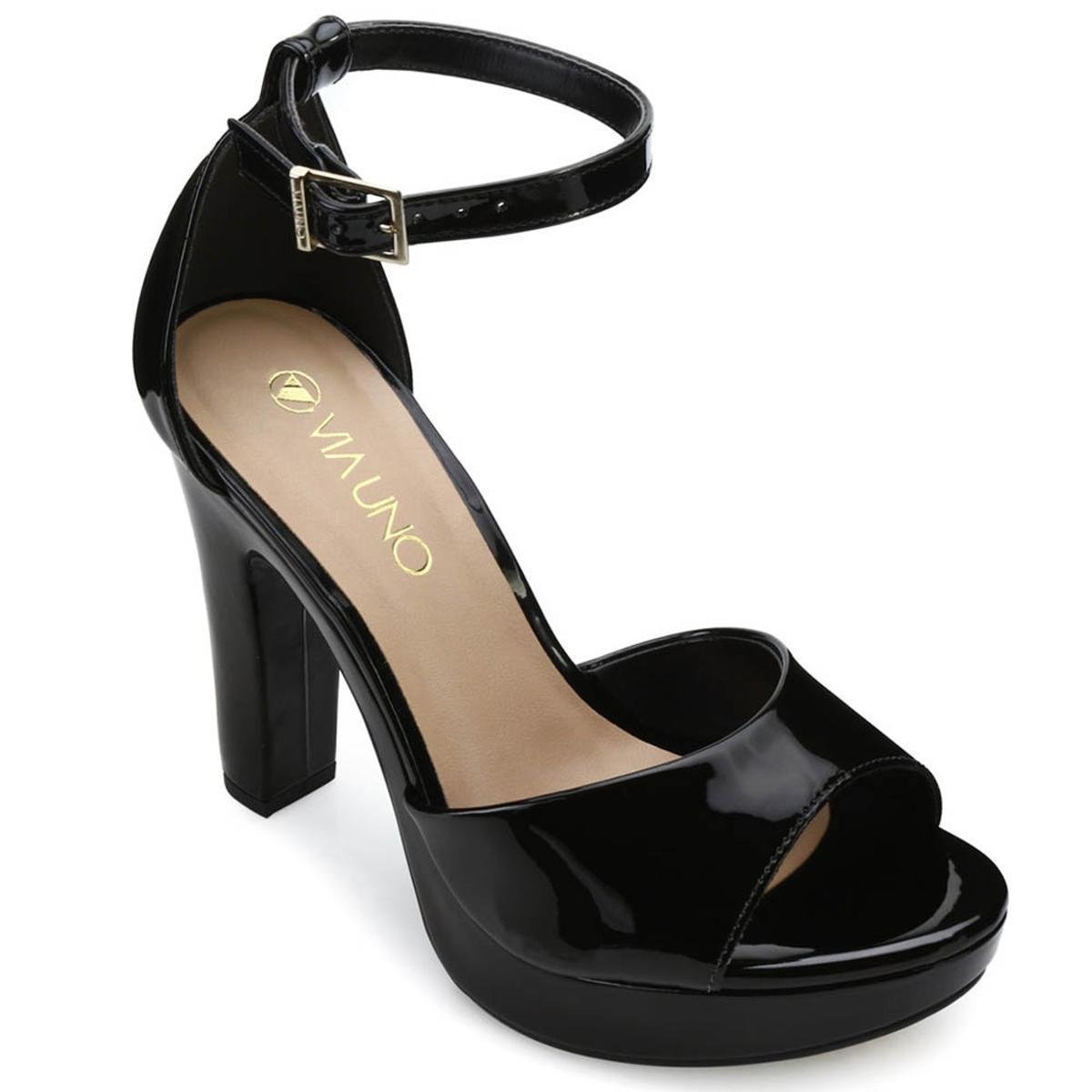 Sandália Via Uno Salto Grosso Meia Pata Verniz Feminina Zattini