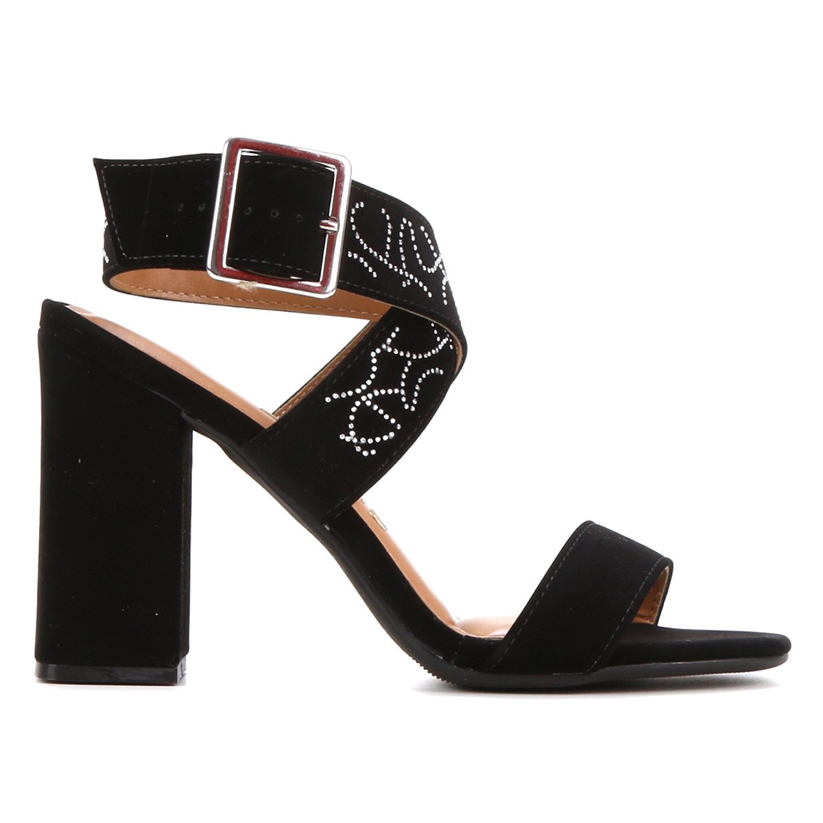 Sandália Vizzano Apliques Salto Alto Feminina - Preto Menor preço em Sandália Vizzano Apliques Salto Alto Feminina - Preto