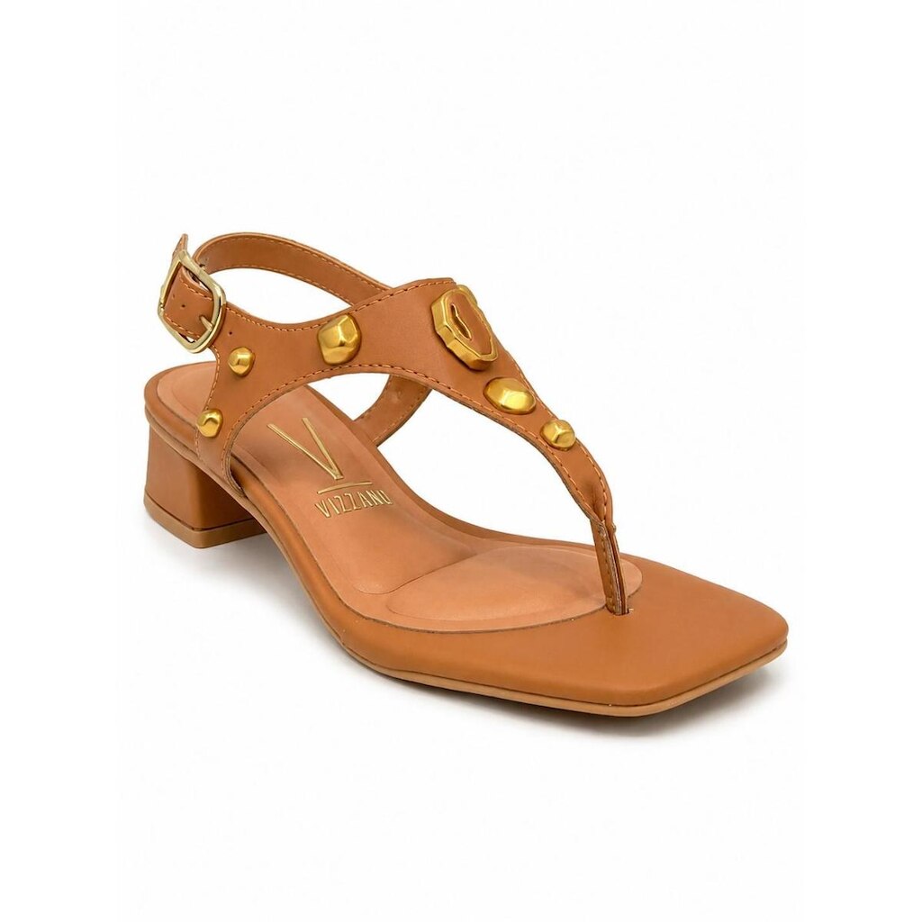 Sandália Vizzano Camel Salto Bloco Detalhes Dourados Casual