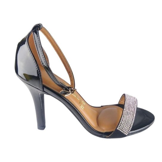 Sandália Vizzano Feminina Salto Fino Strass Fivela - Preto
