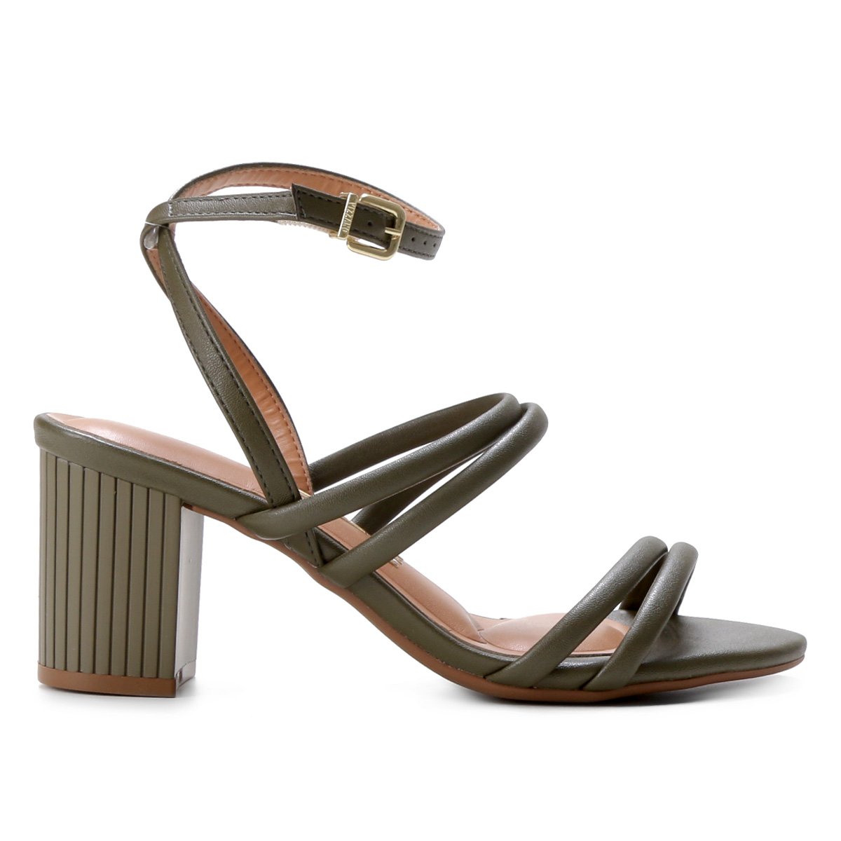 Sandália Vizzano Multi Tiras Salto Bloco Médio Feminina - Verde Militar Menor preço em Sandália Vizzano Multi Tiras Salto Bloco Médio Feminina - Verde Militar