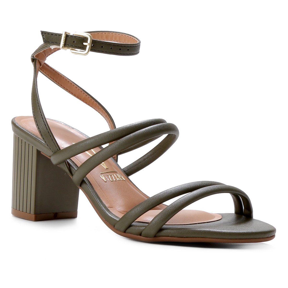 Sandália Vizzano Multi Tiras Salto Bloco Médio Feminina - Verde Militar |  Zattini