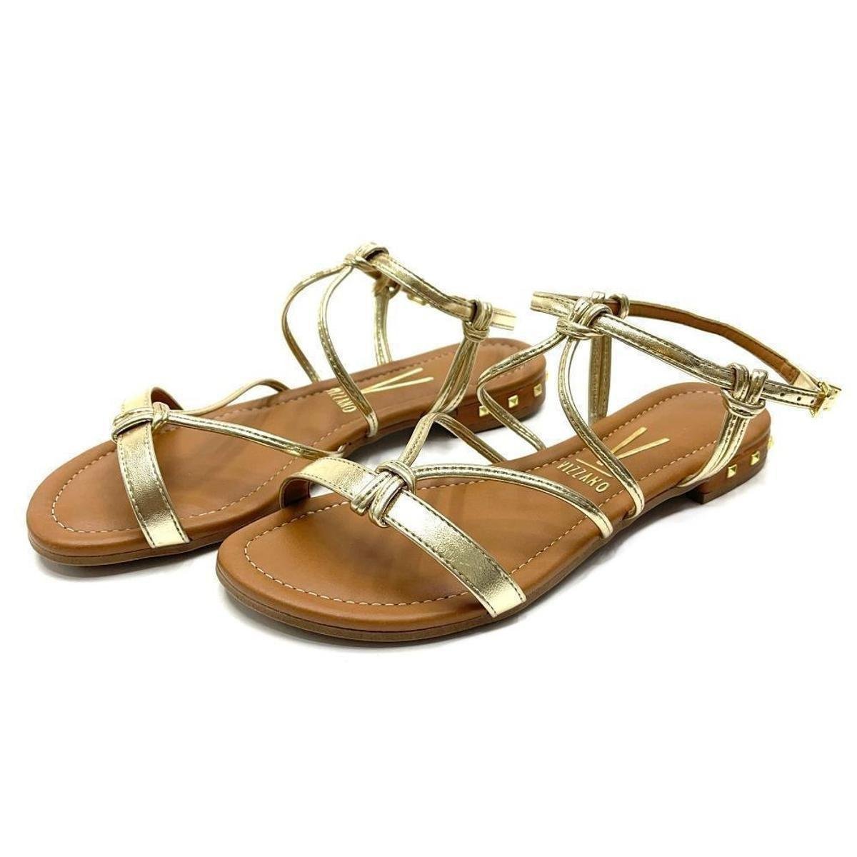 SANDÁLIA VIZZANO RASTEIRA TIRAS EM NÓ FEMININA - Dourado Menor preço em SANDÁLIA VIZZANO RASTEIRA TIRAS EM NÓ FEMININA - Dourado
