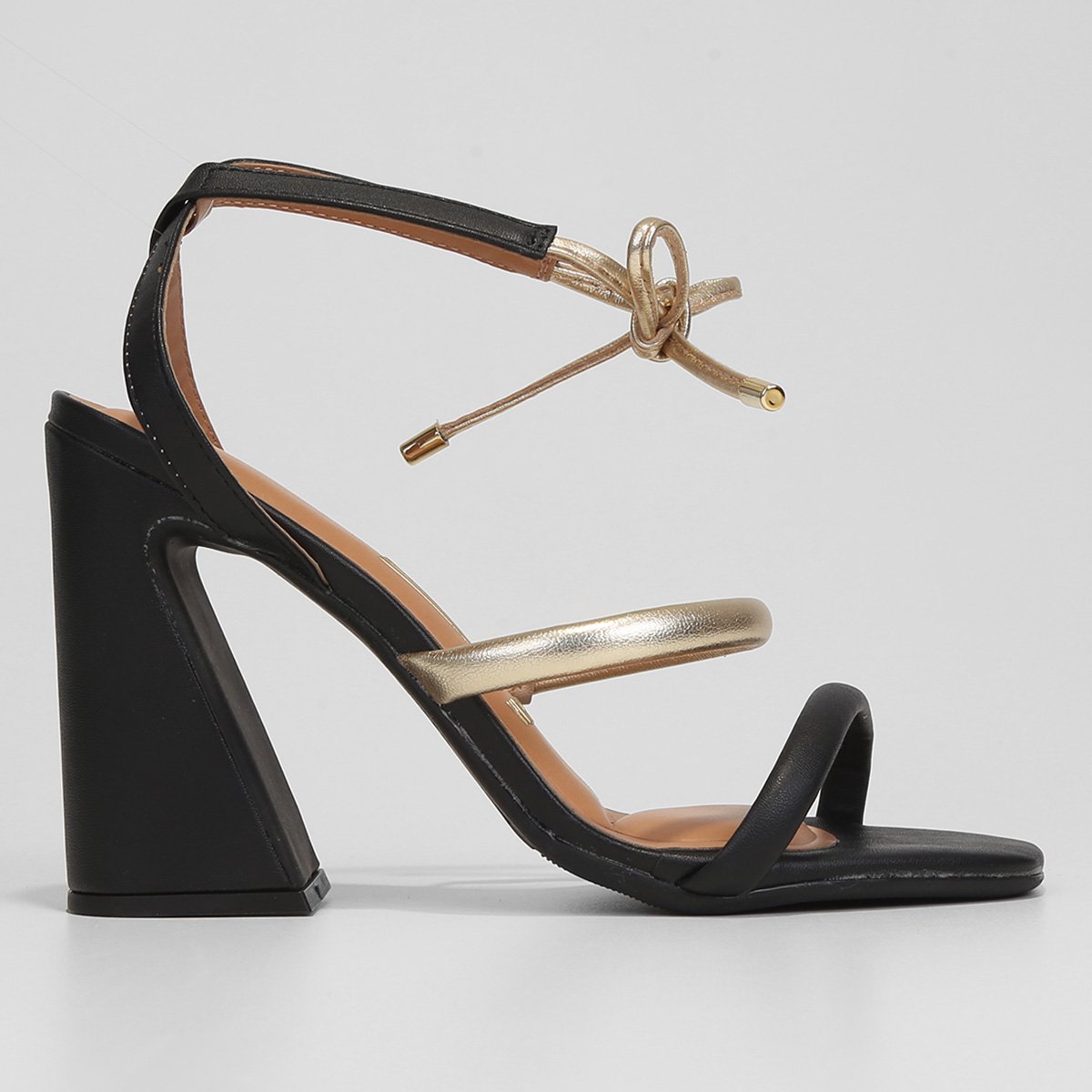 Sandália Vizzano Salto Alto Geométrico Feminina - Preto+Dourado Menor preço em Sandália Vizzano Salto Alto Geométrico Feminina - Preto+Dourado