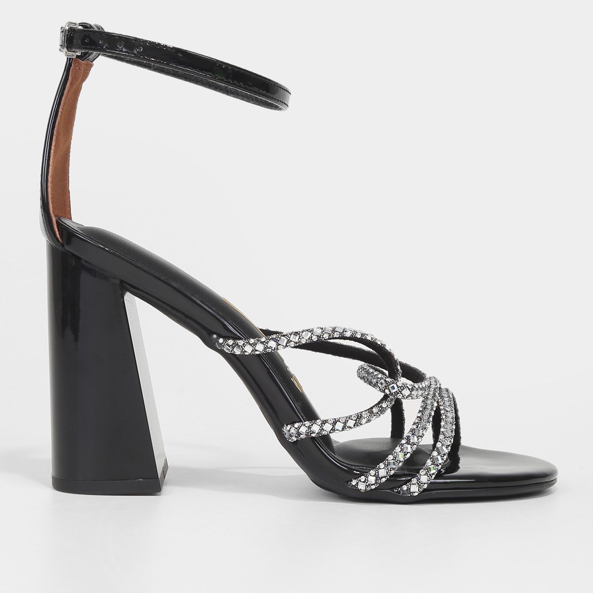 Sandália Vizzano Salto Bloco Alto Tiras Hotfix Feminina - Preto+Prata Menor preço em Sandália Vizzano Salto Bloco Alto Tiras Hotfix Feminina - Preto+Prata