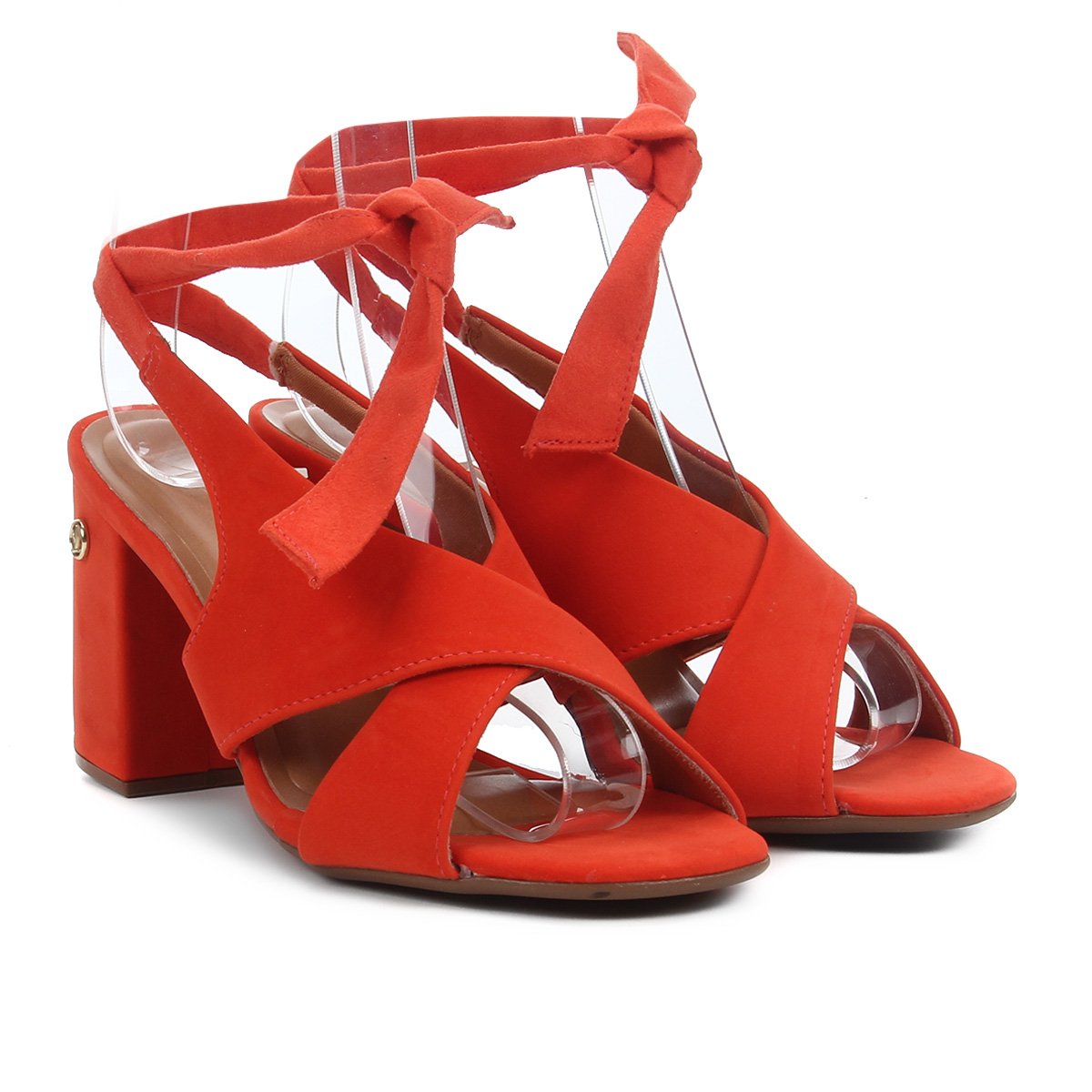 Sandália Vizzano Salto Bloco Amarração Feminina - Laranja Menor preço em Sandália Vizzano Salto Bloco Amarração Feminina - Laranja