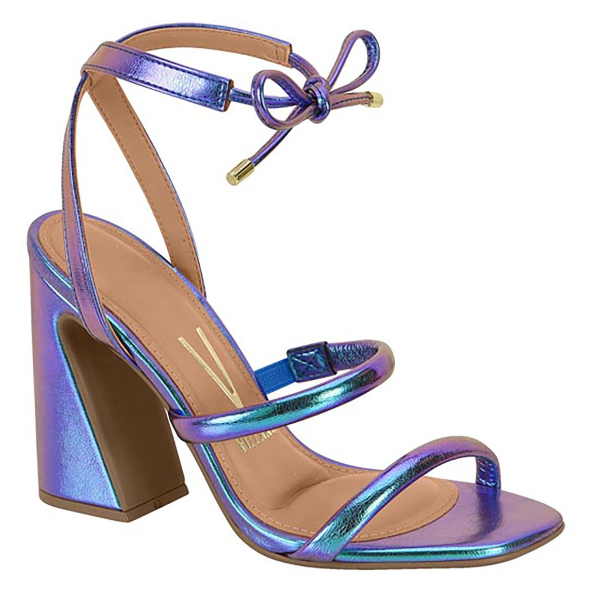 Sandália Vizzano Salto Bloco Amarração Metalizada Femiina - Azul Menor preço em Sandália Vizzano Salto Bloco Amarração Metalizada Femiina - Azul